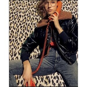Mother The Pilot Jacket size XL black faux‎ leather shearling collar $375